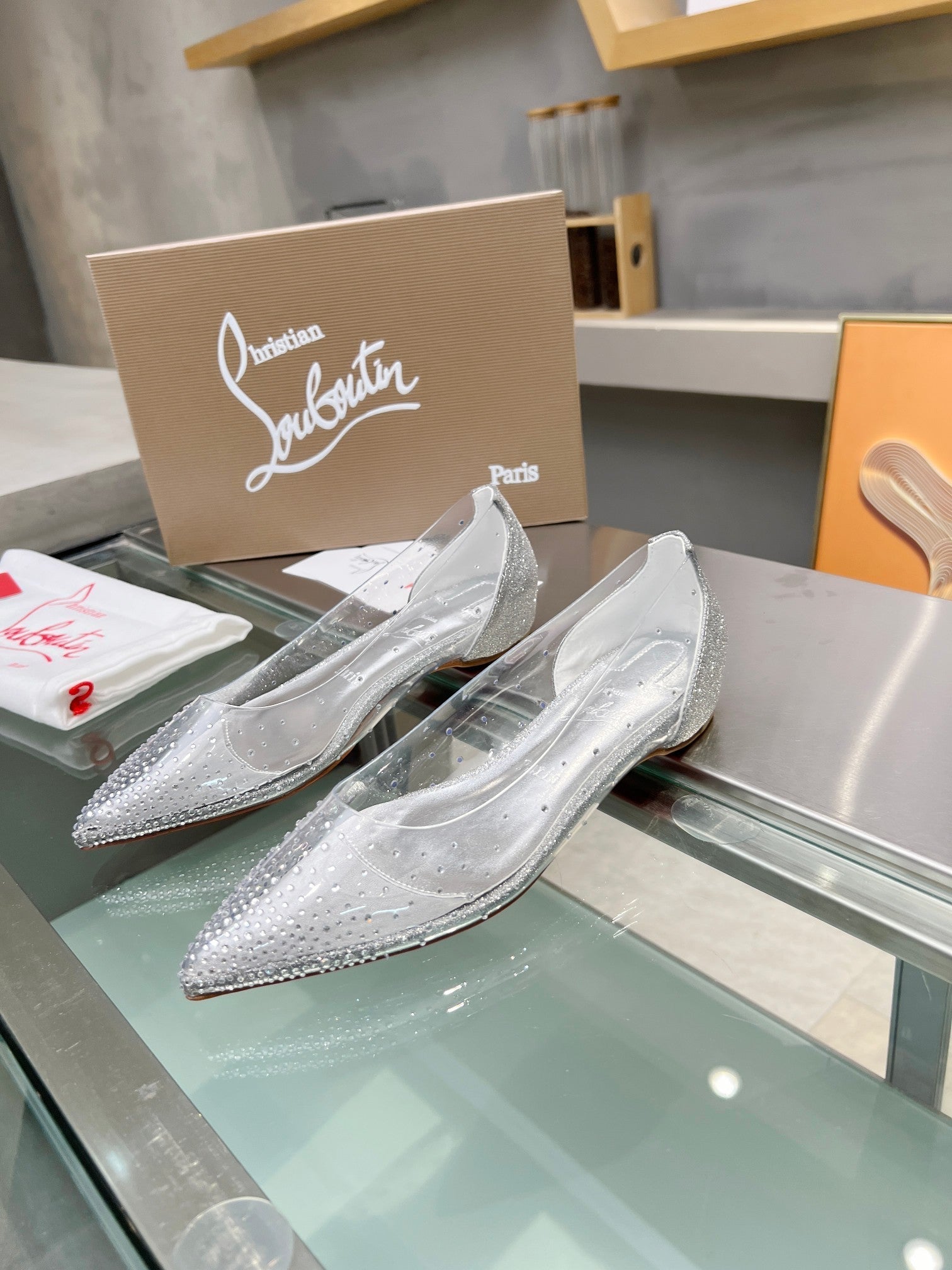 CL Degrastrass Flats Silver PVC and Strass Silver