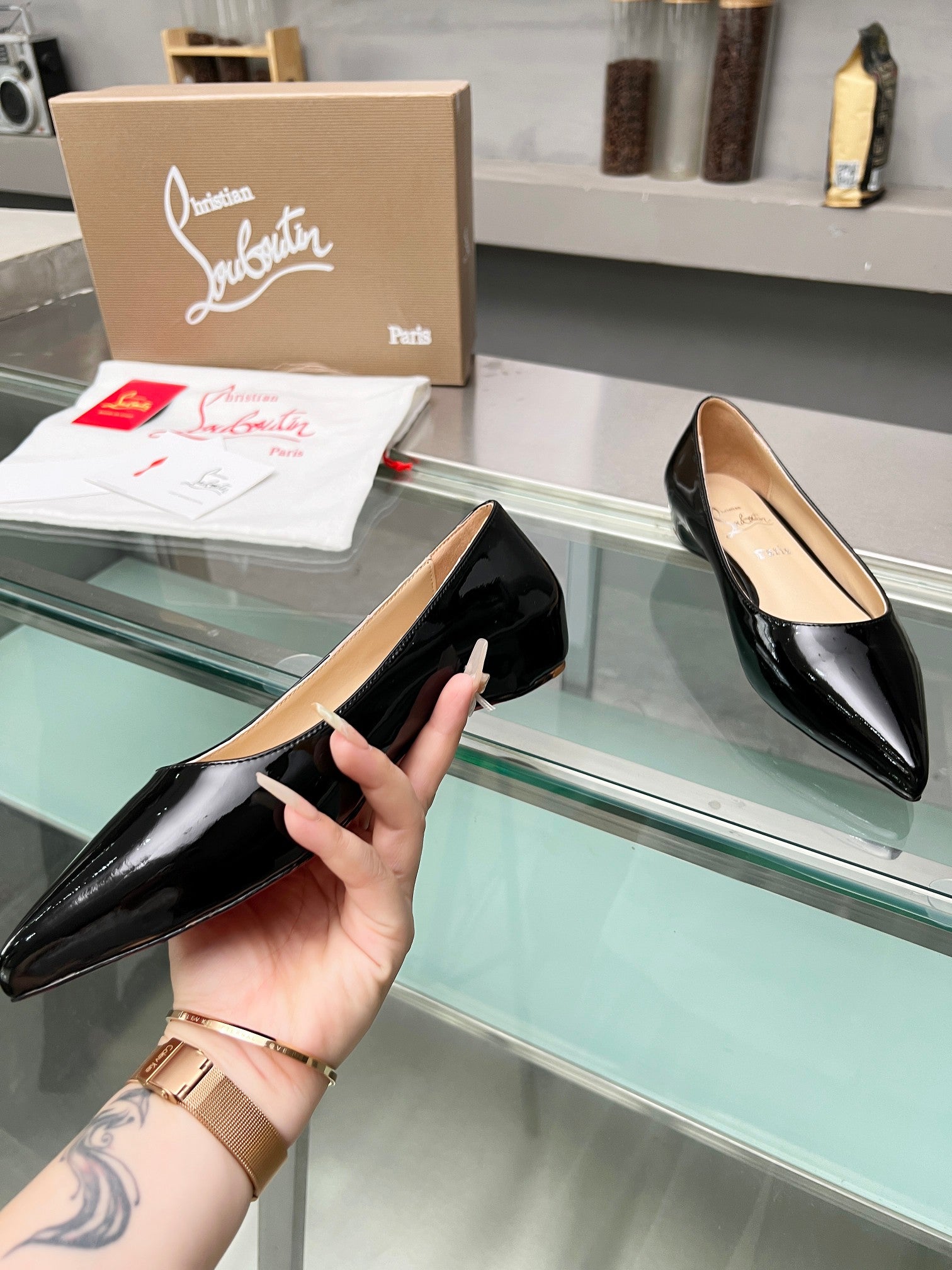 CL Kate Ballerina Flats Patent Leather Black