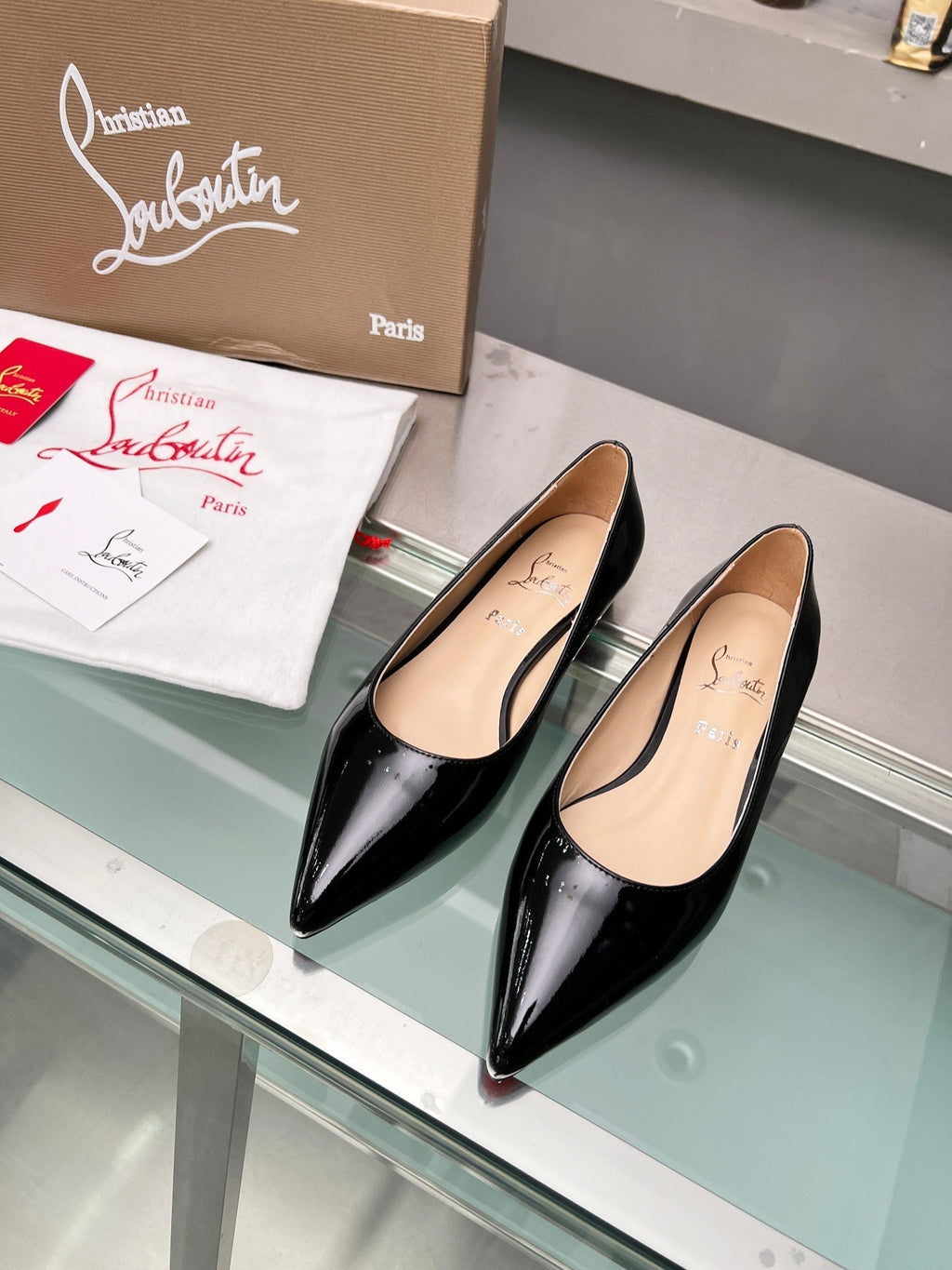 CL Kate Ballerina Flats Patent Leather Black