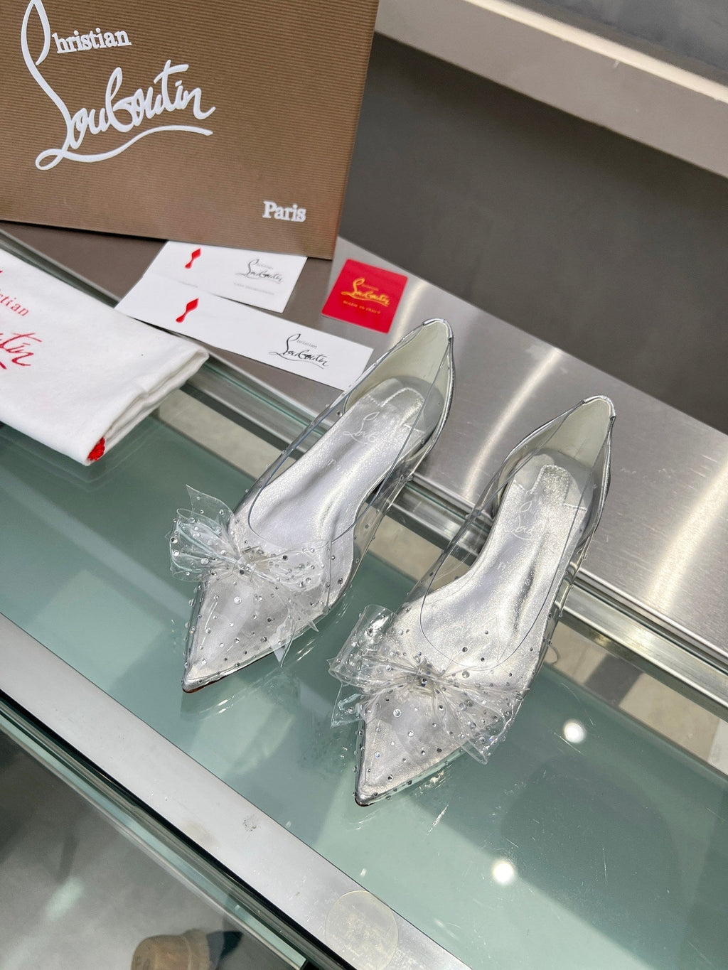 CL Jelly Strass Flats Pvc Iridescent Nappa Leather And Strass Silver