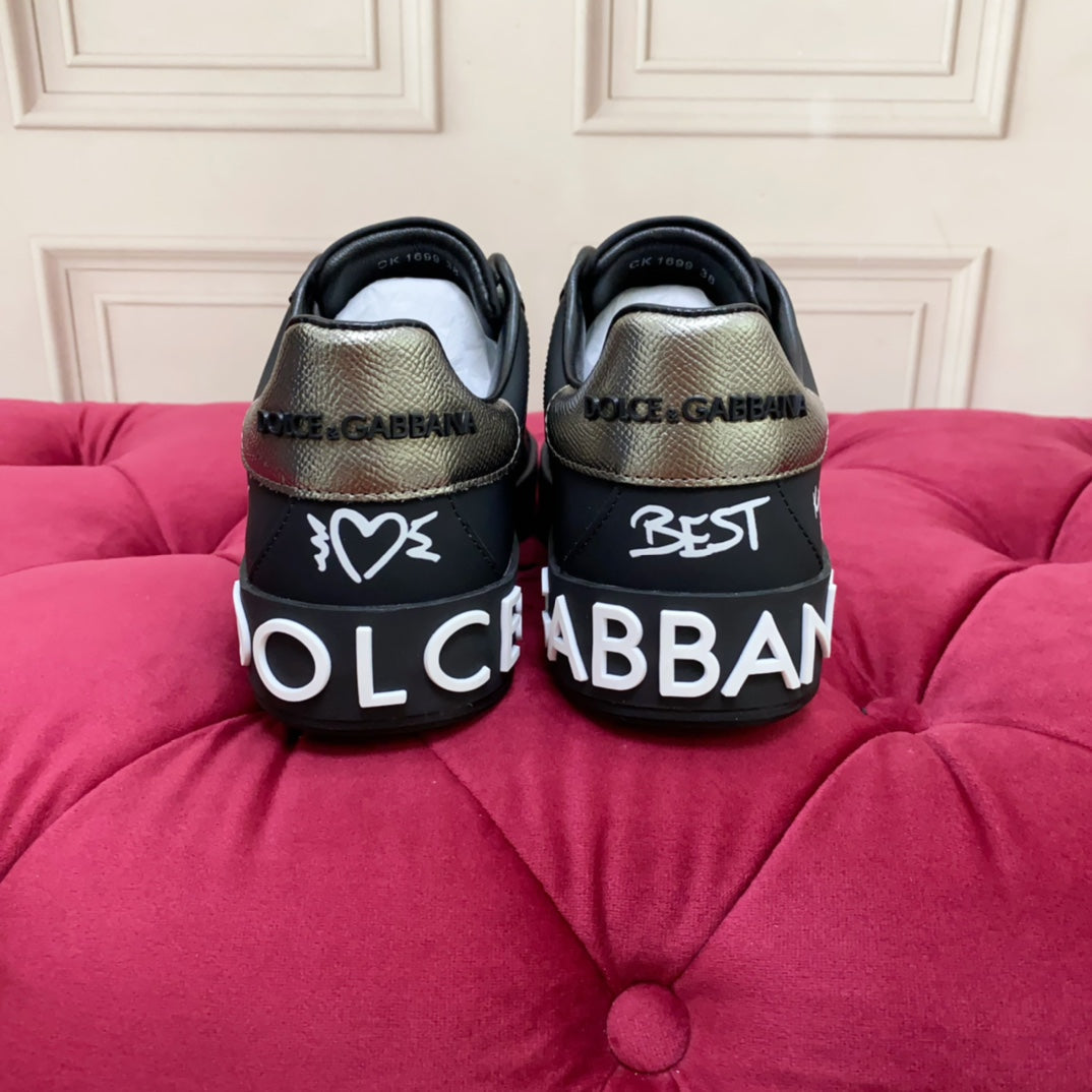 DC 24 Portofino Sneakers Black Digital-Print Sheepskin & Crown Embroidery 100859