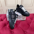 DC 24 Portofino Sneakers Black Digital-Print Sheepskin & Crown Embroidery 100859