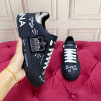 DC 24 Portofino Sneakers Black Digital-Print Sheepskin & Crown Embroidery 100859