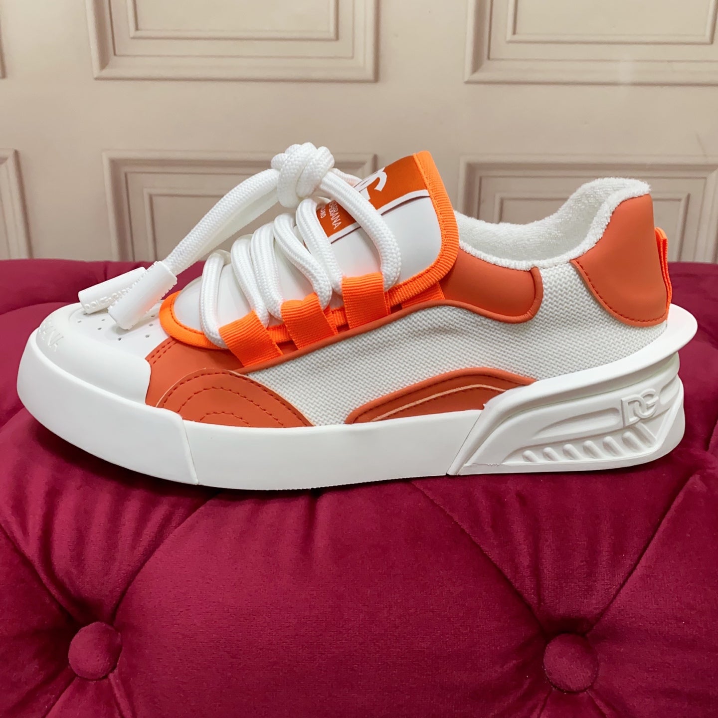 DC 25 Casual Sports Shoes White Orange Cowhide & Mesh 232261