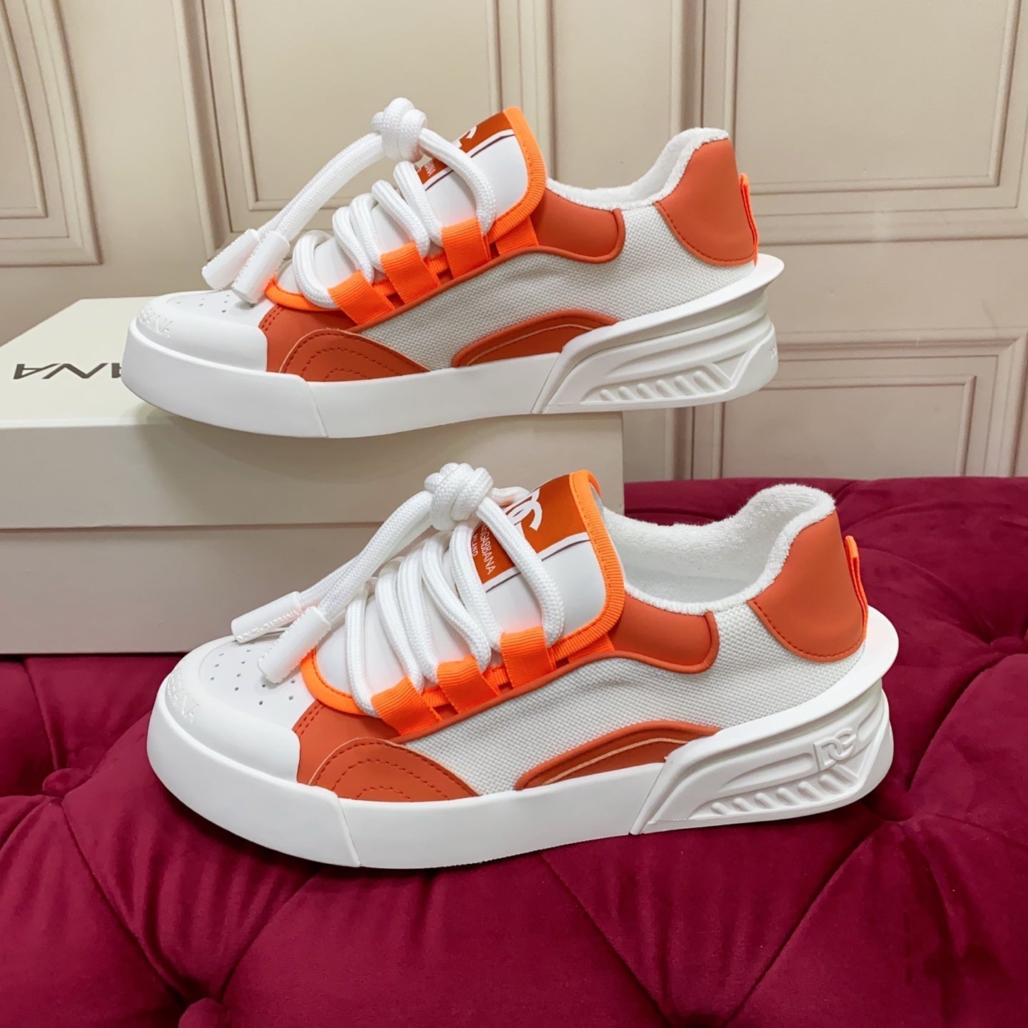 DC 25 Casual Sports Shoes White Orange Cowhide & Mesh 232261