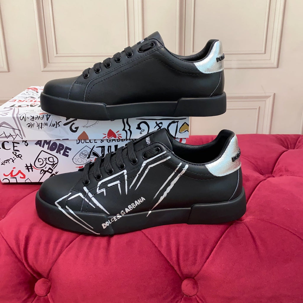 DC 25 Portofino Sneakers Black Eagle-Print & Sheepskin 271107