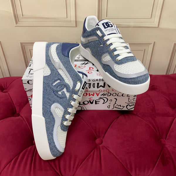 DC 25 Strobel Portofino Light Sneakers White Blue Denim Mesh & Sheepskin 271117