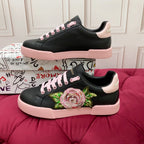 DC 25 Portofino Light Sneakers Black Pink Glitter Floral Pattern & Sheepskin 333870