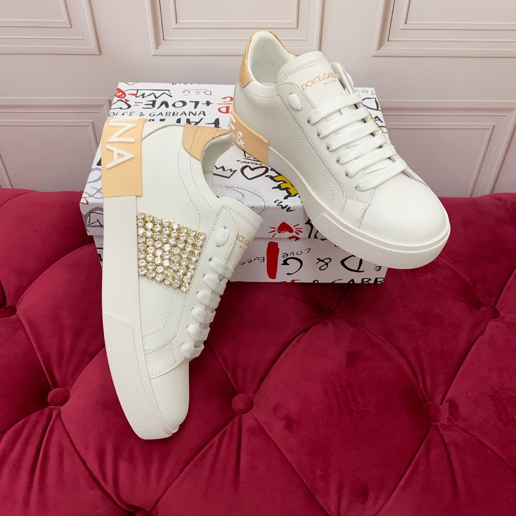 DC 25 Portofino   Sneakers Yellow White Cowhide & Rhinestone Silk 333875