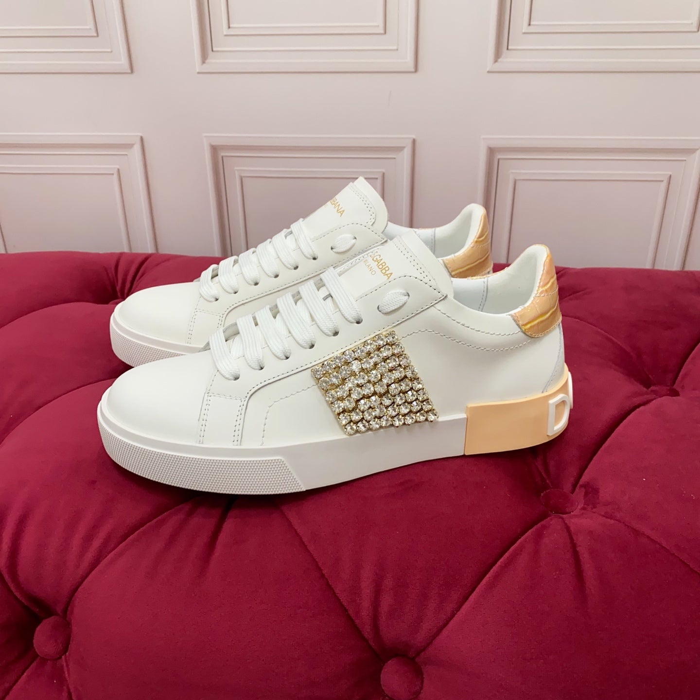 DC 25 Portofino   Sneakers Yellow White Cowhide & Rhinestone Silk 333875