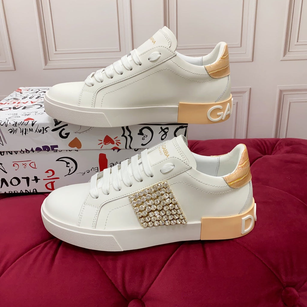 DC 25 Portofino   Sneakers Yellow White Cowhide & Rhinestone Silk 333875