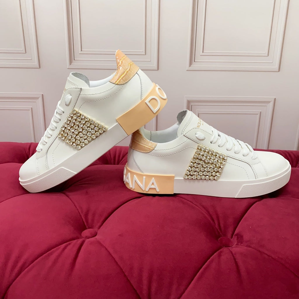 DC 25 Portofino   Sneakers Yellow White Cowhide & Rhinestone Silk 333875