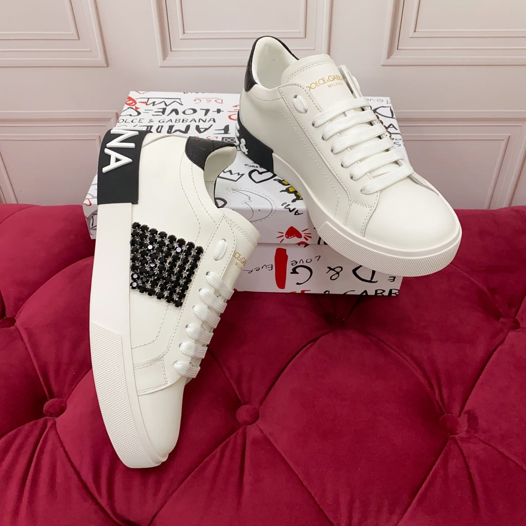 DC 25 Portofino   Sneakers Black White Cowhide & Rhinestone Silk 333876