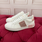 DC 25 Portofino   Sneakers Pink White Cowhide & Rhinestone Silk 333877