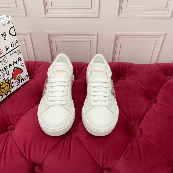 DC 25 Portofino   Sneakers Pink White Cowhide & Rhinestone Silk 333877
