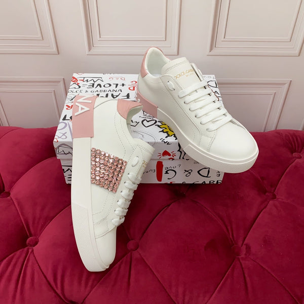 DC 25 Portofino   Sneakers Pink White Cowhide & Rhinestone Silk 333877