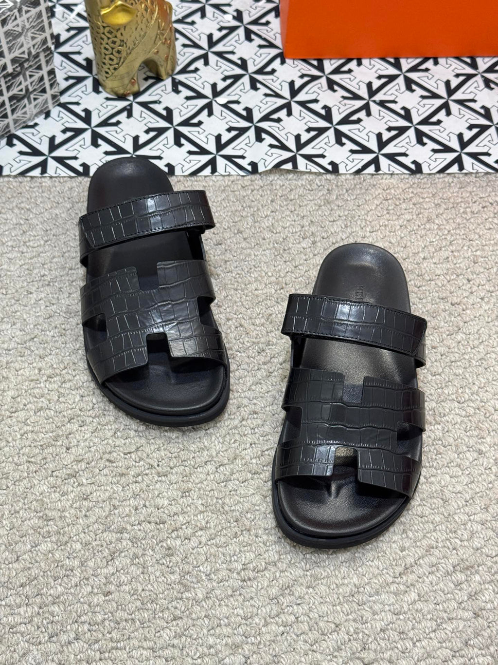 HM Men's Chypre Slide Black Cowhide 542930