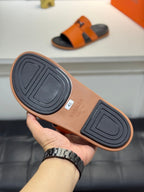 HM Oran H Black Buckle Slippers in Orange Cowhide 735250