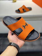 HM Oran H Black Gold Buckle Slippers in Orange  Cowhide 735253