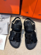 HM Men's 25 Chypre Sandals Black Calfskin 673762