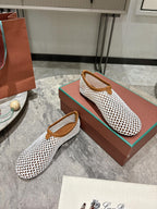 LP hollow knit ballet flats white   leather 379025