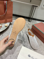 LP hollow knit ballet flats white   leather 379025