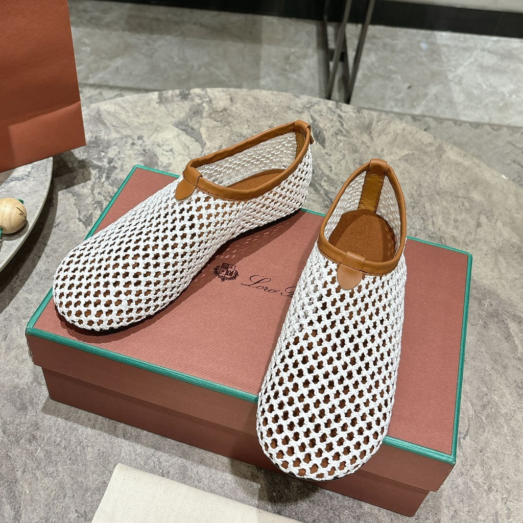 LP hollow knit ballet flats white   leather 379025