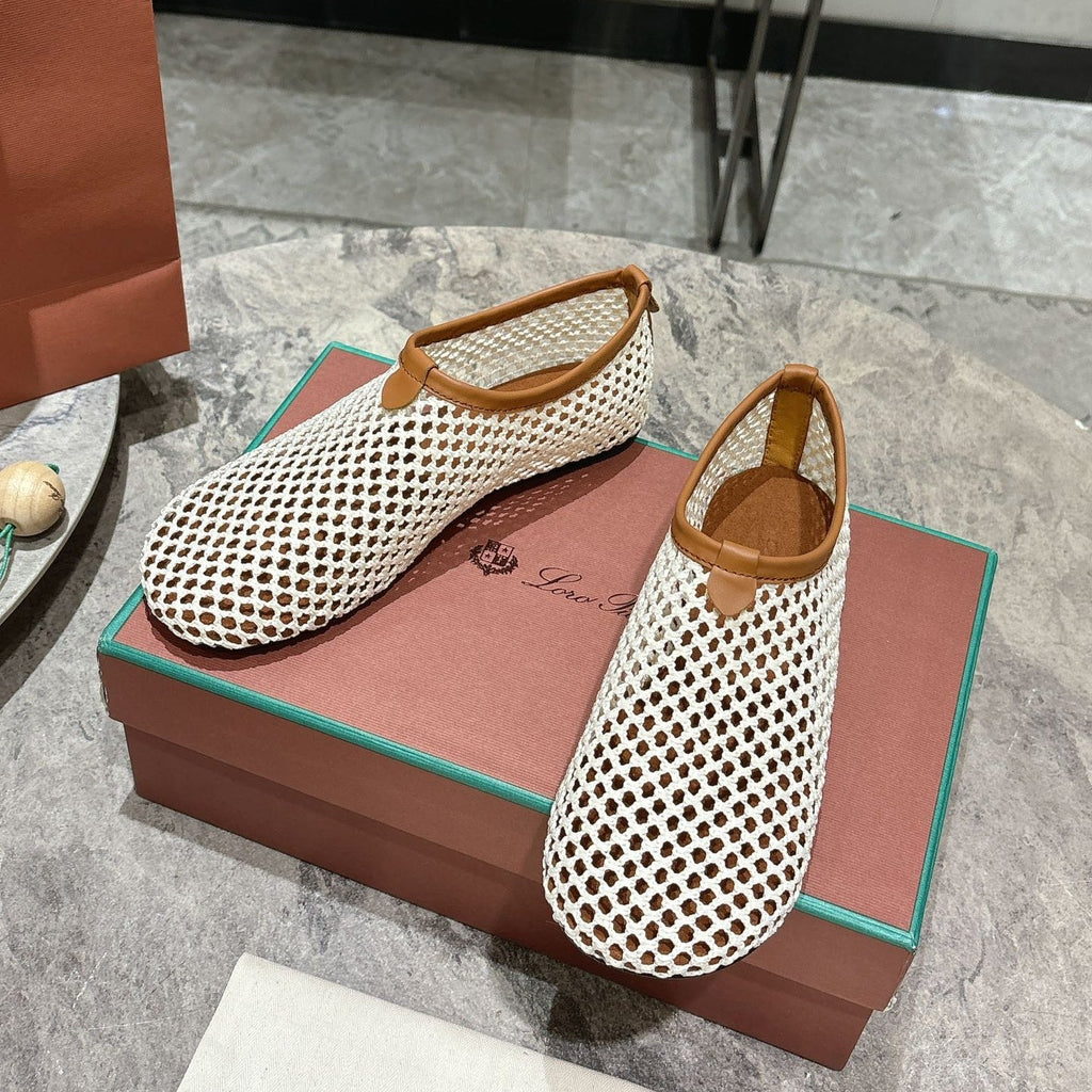 LP hollow knit ballet flats beige   leather 379024