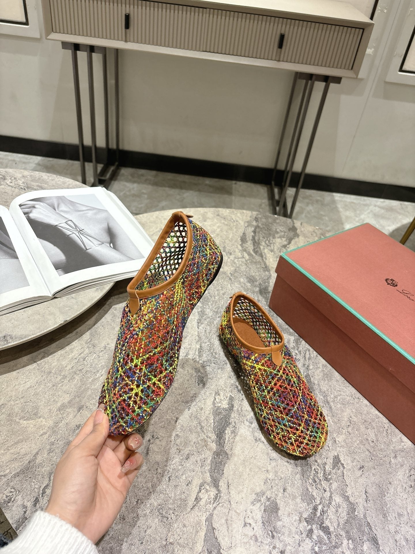 LP hollow knit ballet flats multicolor   leather 379022