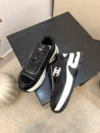 Chanel Sneakers Black White Leather And Mesh Fabric 537186