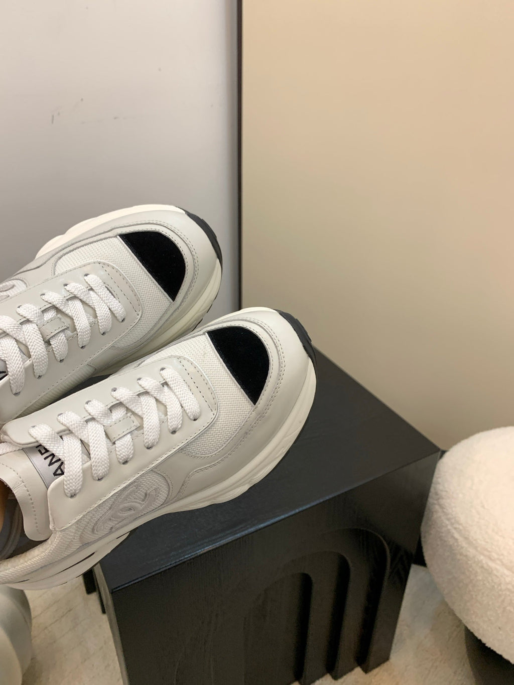 Chanel Sneakers Gray Black Leather And Mesh Fabric 537187