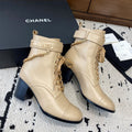 CC Ankle Boots 50mm With Chain Strap Beige Calfskin 529291