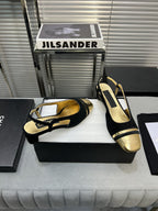 slingback black suede gold metalic lambskin square toe 5.0