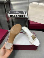 Heeled Sandals 6cm with Crystal Square Buckle White