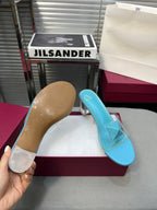 Heeled Sandals 6cm with Crystal Square Buckle Blue Sky