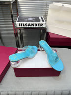 Heeled Sandals 6cm with Crystal Square Buckle Blue Sky