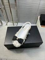 slingbacks flat white bowl silk diamond buckle