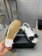 slingbacks flat white bowl silk diamond buckle