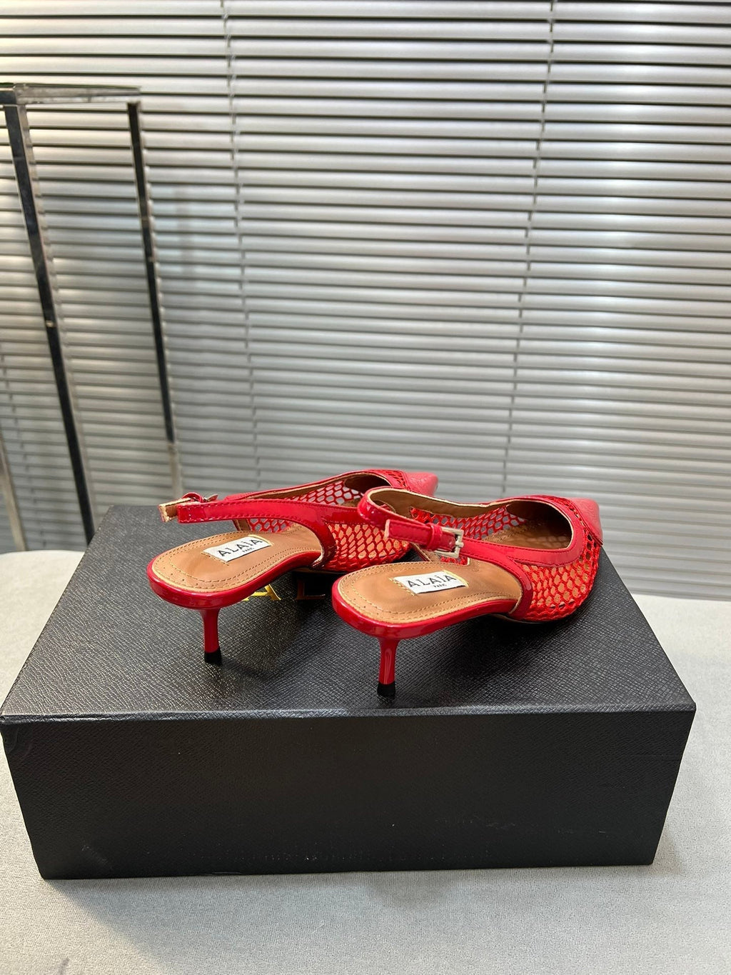 alaia high love slingback 55 fishnet red lambskin