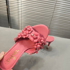 mule sandal 80 rose pink calfskin flower