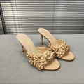 mule sandal 80 beige calfskin flower