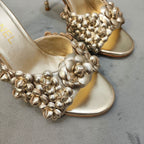 mule sandal 80 gold metalic calfskin flower