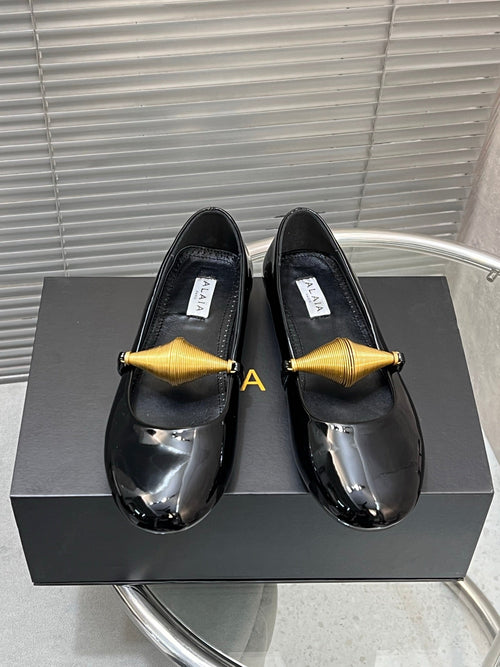 Alaia 25 Jewel Patent Leather Ballet Flats Black Lambskin 300012