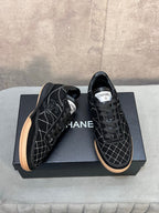 Chanel 26s Sneakers In Black Suede Quilted Cc Logo