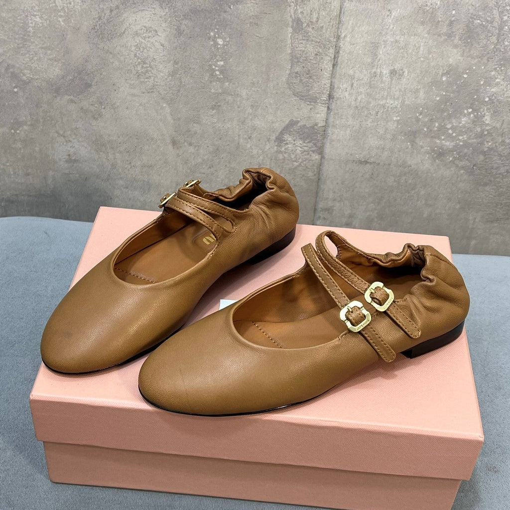 Miu 26s Ruches Ballerinas Brown Nappa Leather 682644