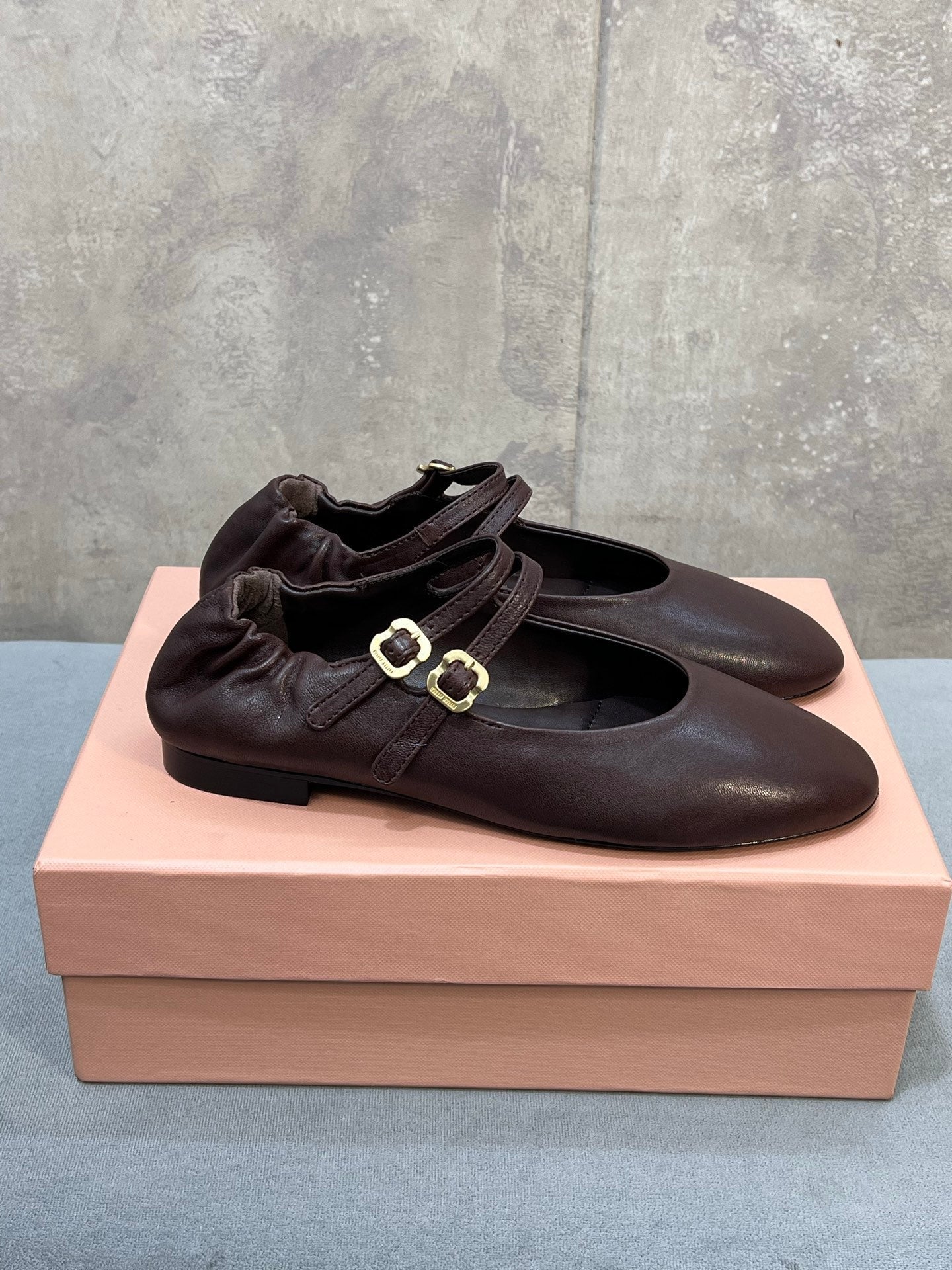 Miu 26s Ruches Ballerinas Chocolate Nappa Leather 682645