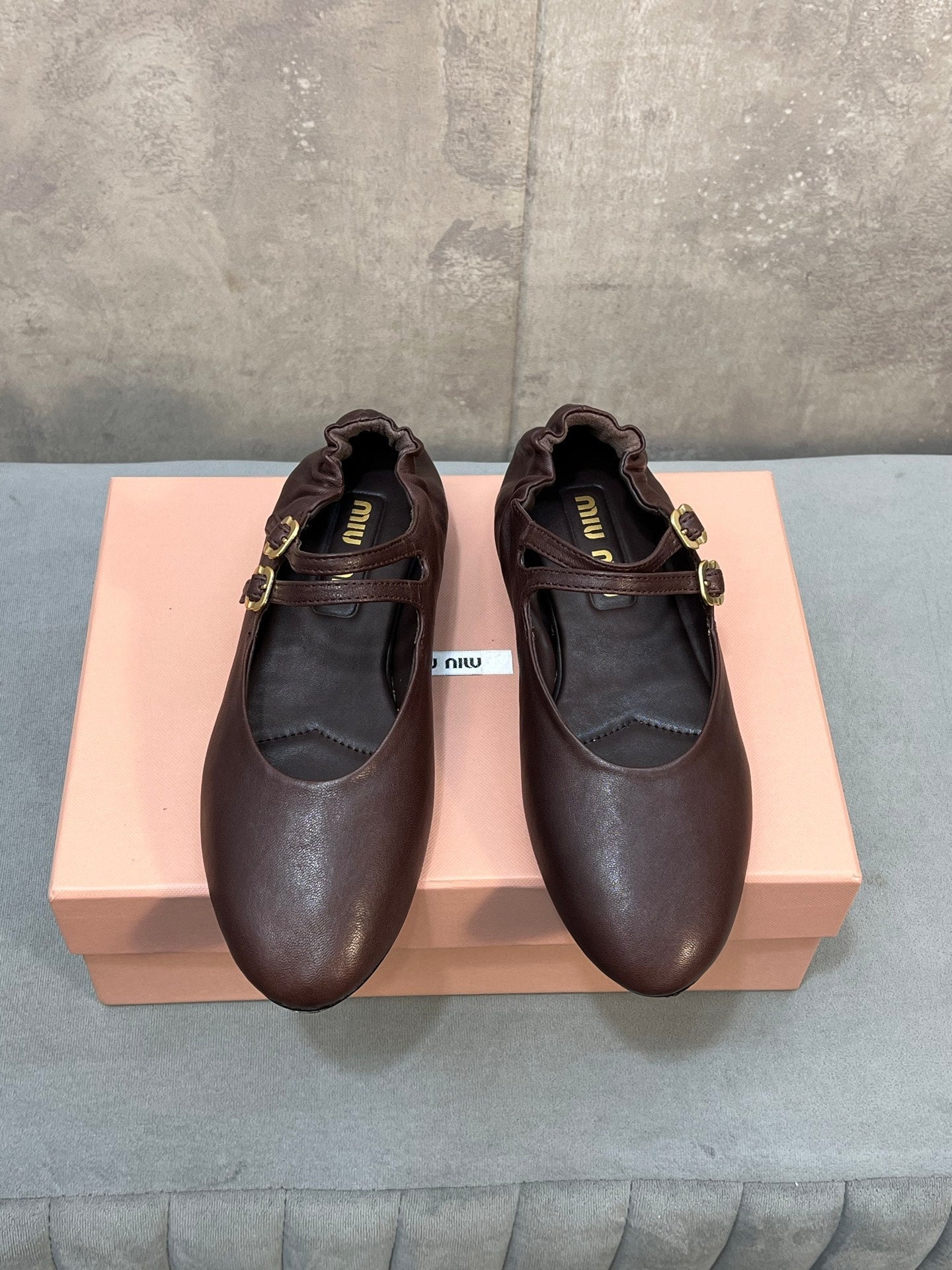 Miu 26s Ruches Ballerinas Chocolate Nappa Leather 682645