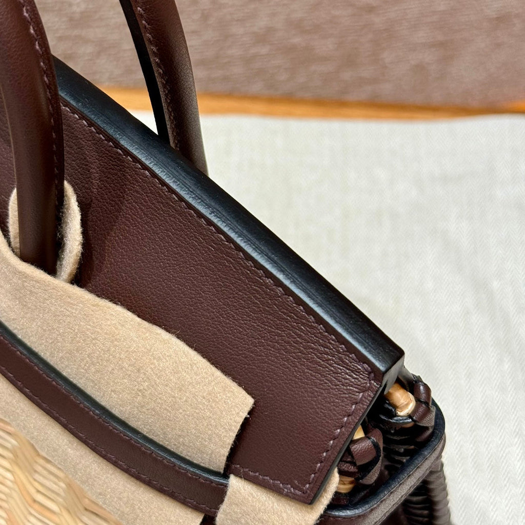 HM BIRKIN 25 CM PICNIC CHOCOLATE BAMBOO AND RATTAN
