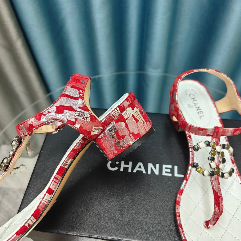 cc thong sandal 40 red white calfskin