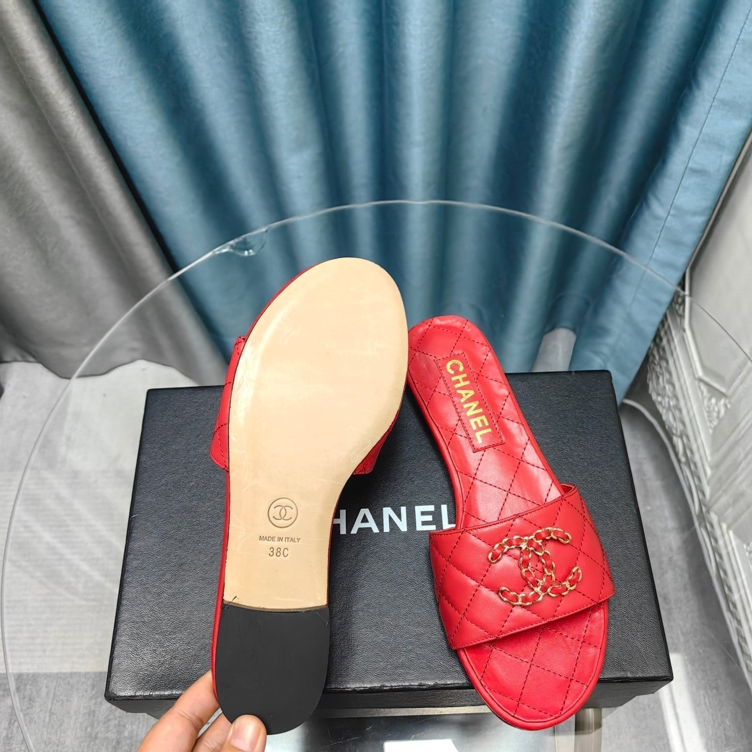 mule sandal quilted red calfskin